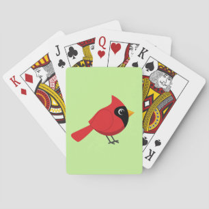 Cute Cartoon Red Cardinal with Flowers Playing Cards