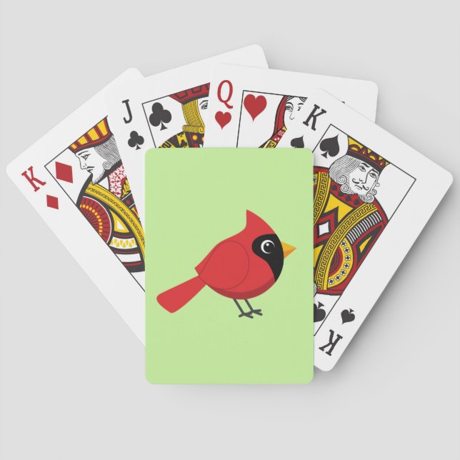 Cute Cartoon Red Cardinal with Flowers Playing Cards (Back)