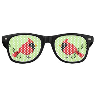 Cute Cartoon Red Cardinal with Flowers Retro Sunglasses