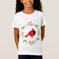 Cute Cartoon Red Cardinal with Flowers