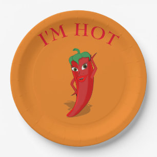 Cute Cartoon Red Hot Pepper Diva Paper Plate