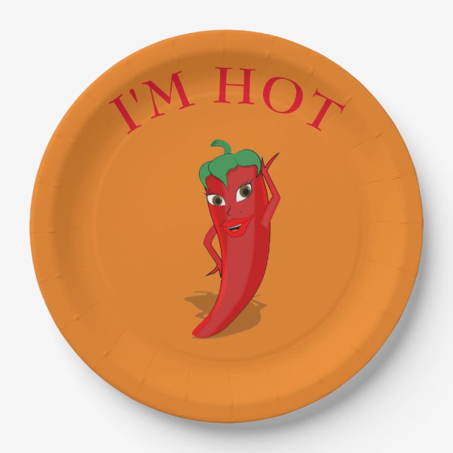 Cute Cartoon Red Hot Pepper Diva Paper Plate (Front)