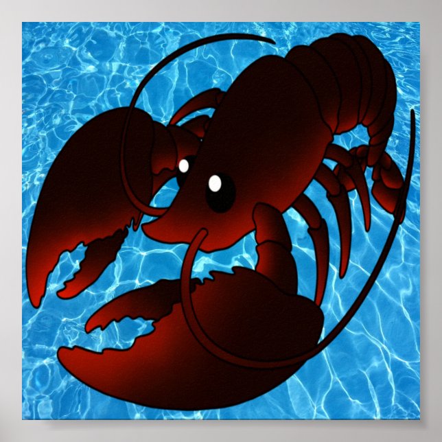 Cute Cartoon Red Lobster Poster (Front)