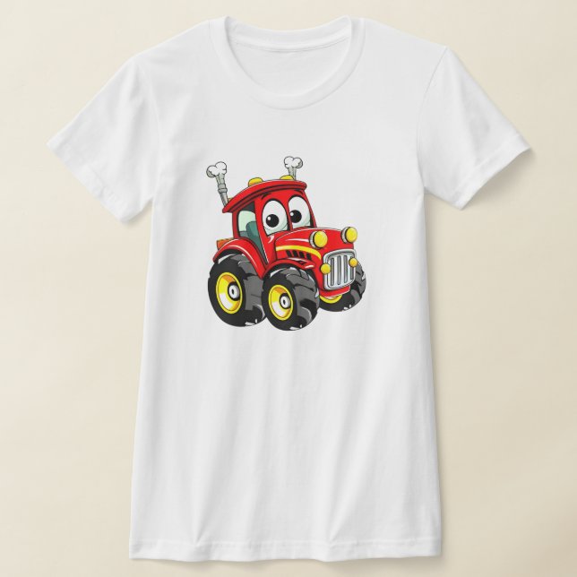 Cute Cartoon Red Tractor T-Shirt (Laydown)