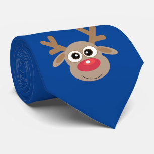 Cute Cartoon Reindeer Christmas Fun Blue Tie