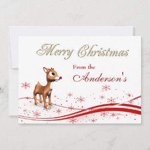 Cute Cartoon Reindeer Christmas Greeting Card