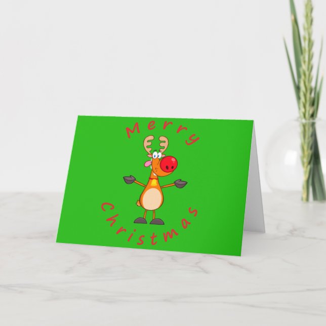 Cute Cartoon Reindeer Christmas  Holiday Card (Front)