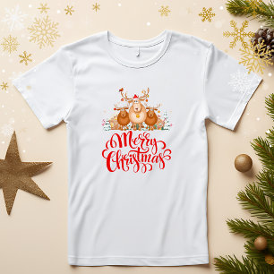 Cute Cartoon Reindeer Family "Merry Christmas" T-Shirt