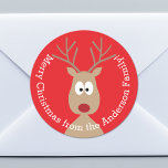 Cute Cartoon Reindeer - Merry Christmas Greeting Classic Round Sticker<br><div class="desc">A simple and modern drawing of a classic Christmas symbol with an area to write your message.</div>