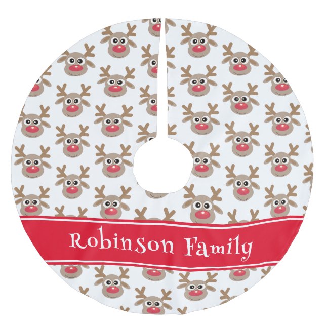 Cute Cartoon Reindeer Pattern Red White  Brushed Polyester Tree Skirt (Front)