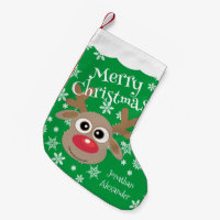 Cute Cartoon Reindeer White Snowflakes Green Name