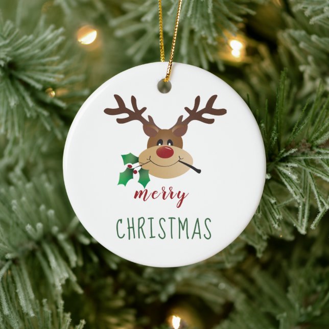 Cute Cartoon Reindeer With Mistletoe Ceramic Tree Decoration (Tree)