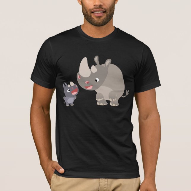Cute Cartoon Rhino Baby and Big Rhino T-Shirt (Front)