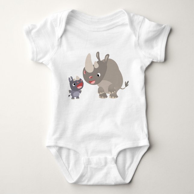 Cute Cartoon Rhino Baby & Big Rhino Baby T-Shirt Bodysuit (Front)