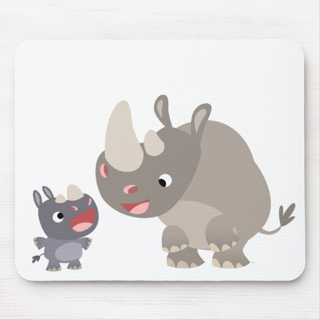 Cute Cartoon Rhino Baby & Big Rhino Mousepad (Front)