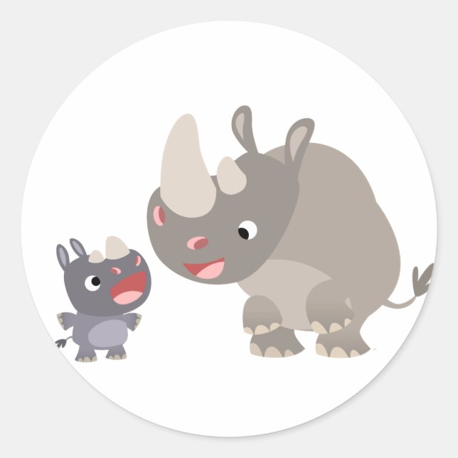 Cute Cartoon Rhino Baby & Big Rhino Sticker (Front)