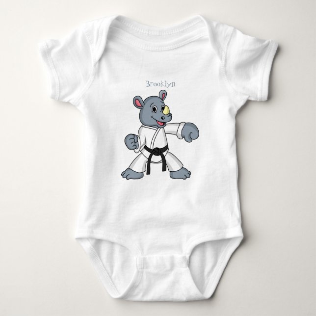 Cute cartoon rhino kung fu cartoon baby bodysuit (Front)
