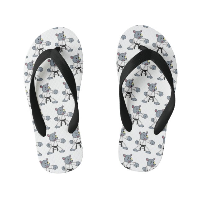 Cute cartoon rhino kung fu cartoon  kid's jandals (Footbed)