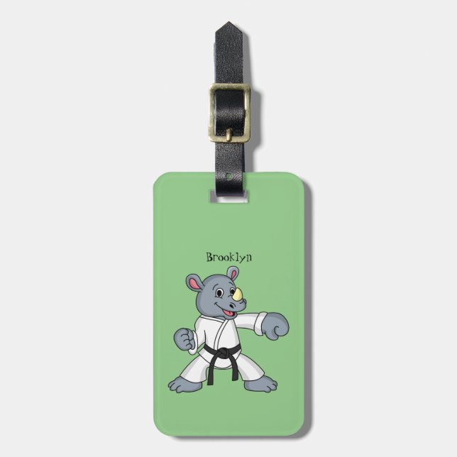 Cute cartoon rhino kung fu cartoon luggage tag (Front Vertical)