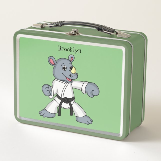 Cute cartoon rhino kung fu cartoon  metal lunch box (Front)