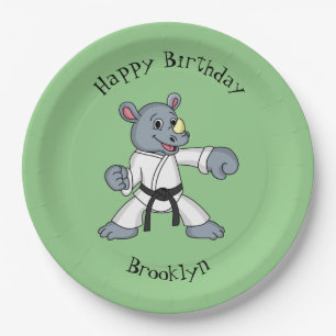Cute cartoon rhino kung fu cartoon paper plate