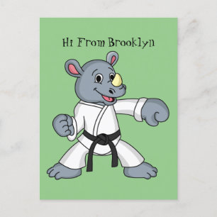 Cute cartoon rhino kung fu cartoon postcard