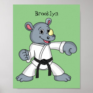 Cute cartoon rhino kung fu cartoon poster