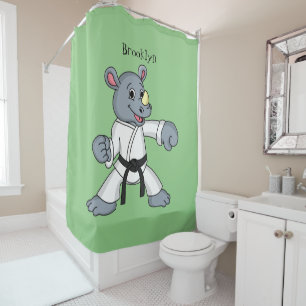Cute cartoon rhino kung fu cartoon shower curtain