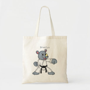 Cute cartoon rhino kung fu cartoon tote bag