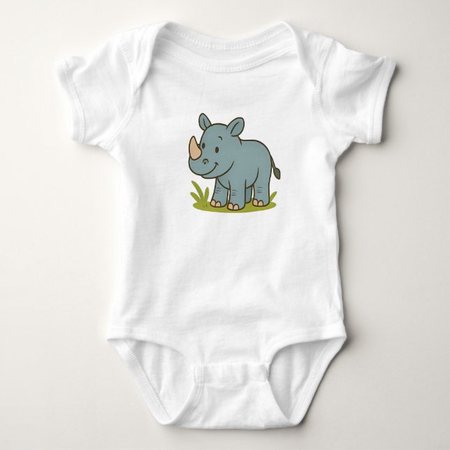 Cute Cartoon Rhino T-Shirt for Kids Baby Bodysuit (Front)