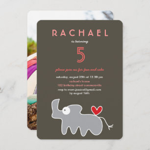 Cute Cartoon Rhinoceros Photo Kids Birthday Party Invitation