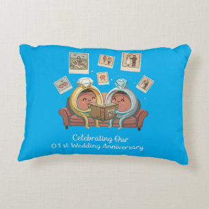 Cute Cartoon Rings 1st Wedding Anniversary Couple Decorative Cushion