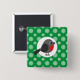 Cute Cartoon Robin with the Snowflakes 15 Cm Square Badge