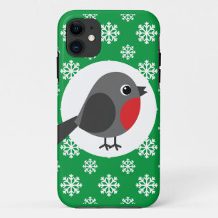 Cute Cartoon Robin with the Snowflakes Case-Mate iPhone Case