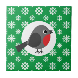 Cute Cartoon Robin with the Snowflakes Tile