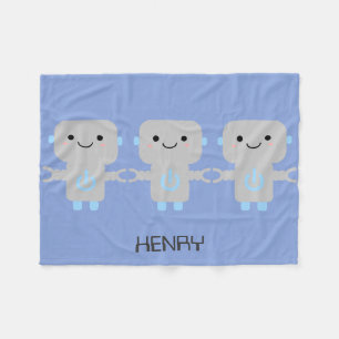 Cute Cartoon Robot Blue Fleece Blanket