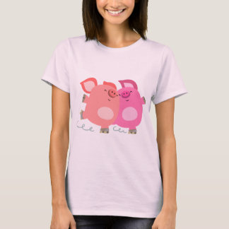 Cute Cartoon Roller-Skating Pigs Women T-Shirt