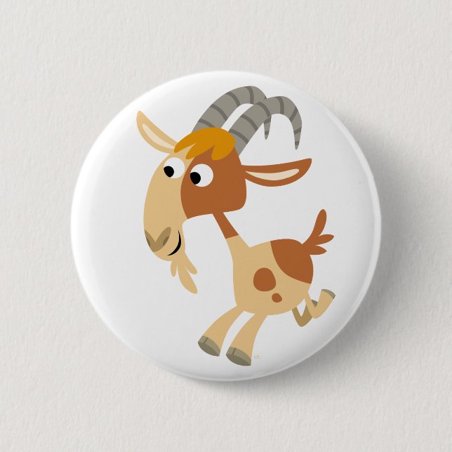 Cute Cartoon Running Goat Button Badge (Front)