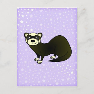 Cute Cartoon Sable Ferret Purple Star Postcard