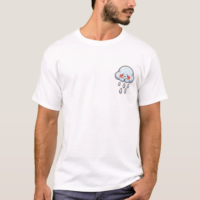 Cute Cartoon Sad Crying Cloud with Raindrops T-Shirt (Front)