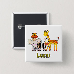 Cute Cartoon Safari Animals custom name 15 Cm Square Badge