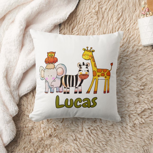 Cute Cartoon Safari Animals custom name Cushion (Blanket)