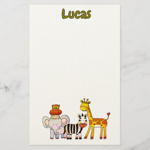 Cute Cartoon Safari Animals custom name Stationery