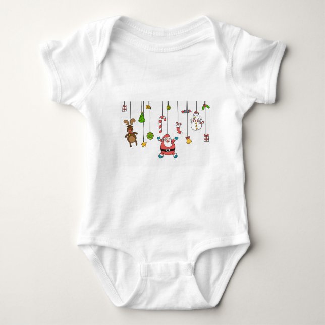 Cute cartoon Santa and friends Christmas Baby Bodysuit (Front)
