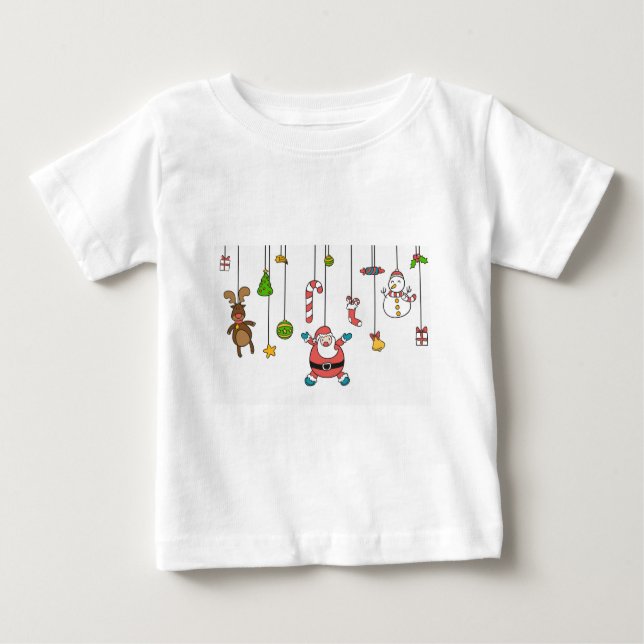 Cute cartoon Santa and friends Christmas Baby T-Shirt (Front)