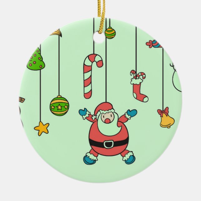 Cute cartoon Santa and friends Christmas Ceramic Tree Decoration (Front)