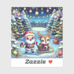 Cute Cartoon Santa and Reindeer Christmas<br><div class="desc">Adorable Cartoon Santa and Reindeer Christmas Sticker. Santa and reindeer standing in a pretty whimsical winter wonderland festive holiday stickers.</div>
