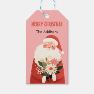 Cute Cartoon Santa Claus Festive Floral Christmas Gift Tags
