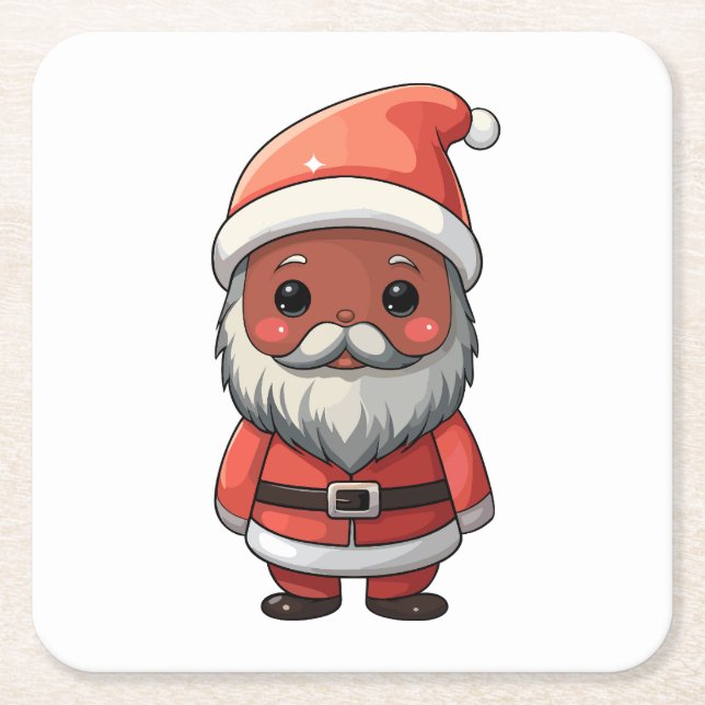 Cute Cartoon Santa Claus Illustration Square Paper Coaster (Front)