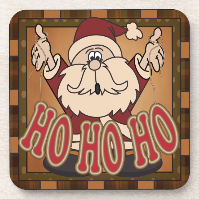 Cute Cartoon Santa Ho Ho Ho | Christmas Coaster (Front)